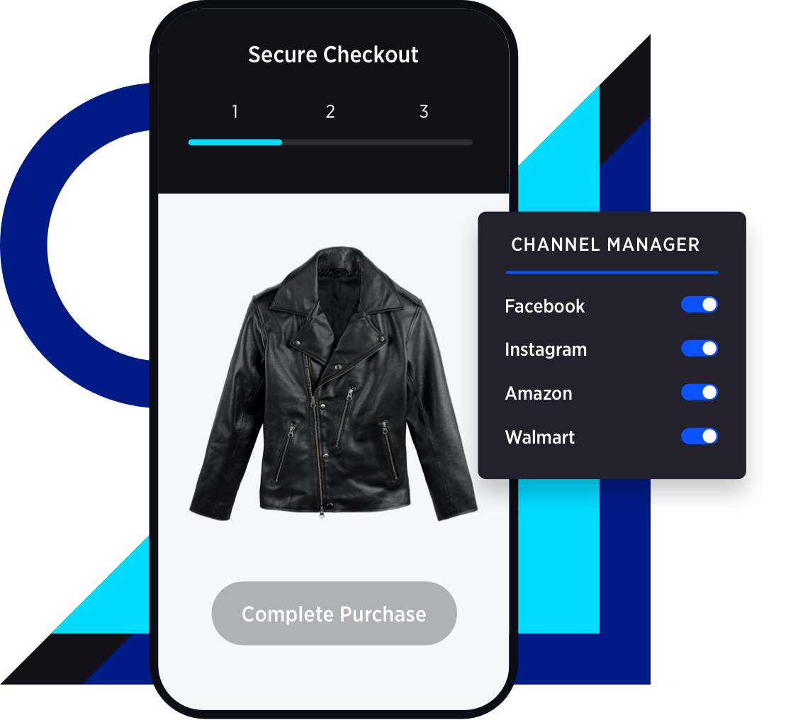 Sb Collage Device Checkout Security Omnichannel Product Jacket Facebook Instagram Amazon Walmart