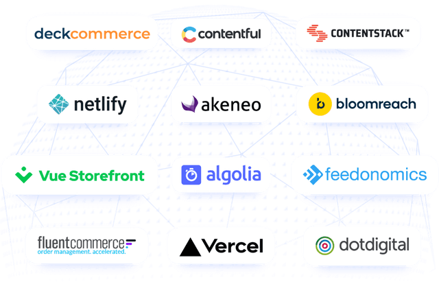 Illustration Ecosystem Partners Globe Deckcommerce Contentful Contentstack Netlify Akeneo